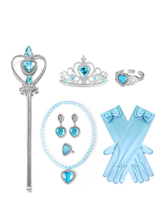 Princess Cape Costume Set Girls Princess Dress Up Party Cosplay Cloak with Jewelry Tiara Crown Wand Gloves ( blue) - Image 2