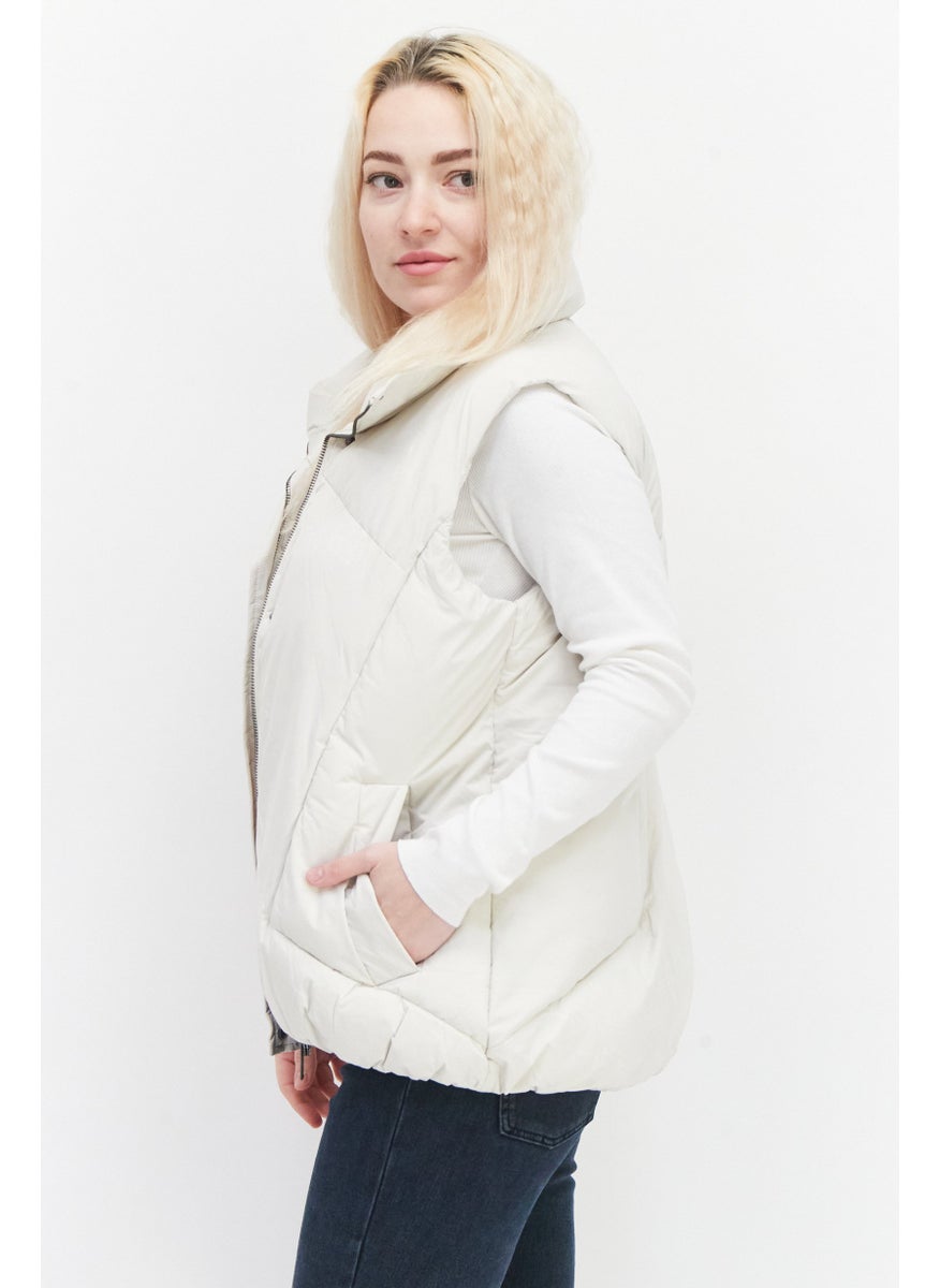 BCBGeneration Women Plain Puffer Vest, Cream  - Image 3