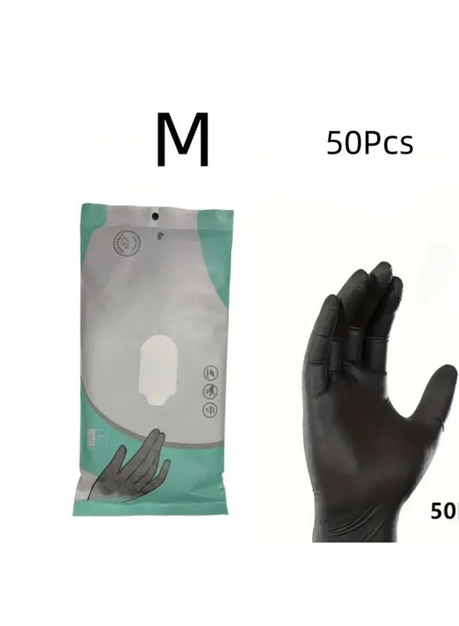 50 Pcs Black Disposable Nitrile Gloves Powder Free Latex Free For Tattoo Salon Kitchen - Image 5