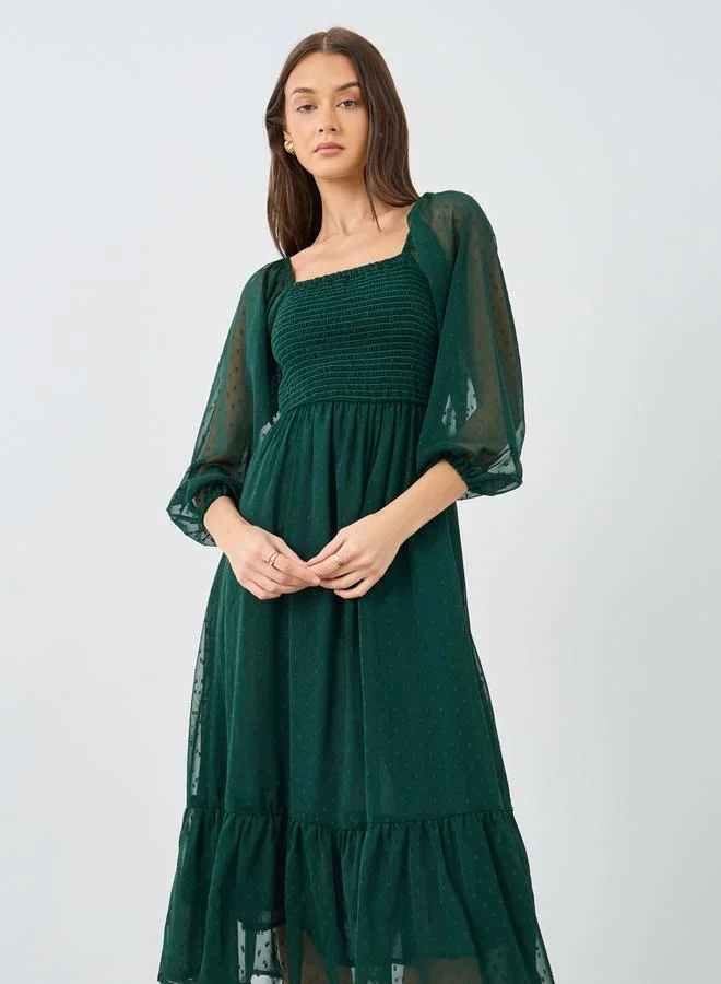 Styli Styli Swiss Dobby Square Neck Midi Dress