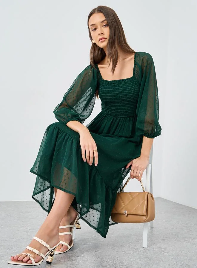 Styli Styli Swiss Dobby Square Neck Midi Dress