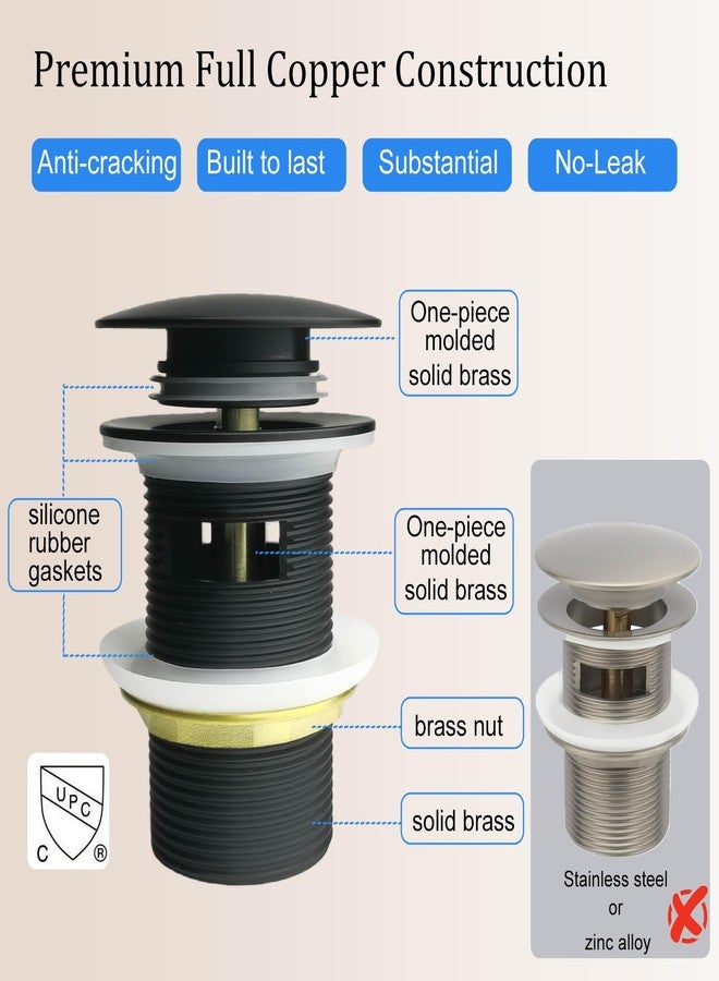 YYinno Brass Freestanding Tub Drain Kit, Pop-Up Bathtub Drain Stopper, Easy Install Click Clack Drain Replacement for Most Stand Alone Bathtubs, Leak-Proof (Mathe Black) - Image 4