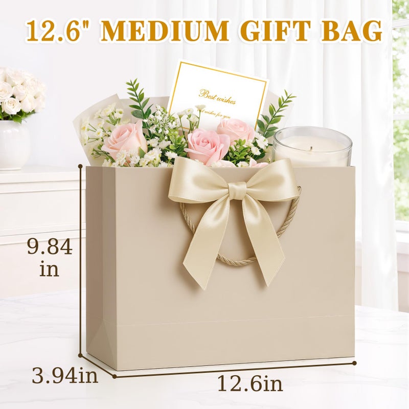 ANZNKU 2PCS Gift Bags Medium Size, Gift Wrap Bags for Women with Handles 4 Tissue Paper 2 Ribbon 2 Cards, Cute Present Bags for Wedding Favors Birthday Engagement Bridal Baby Shower Party(Beige+Pink) - Image 2