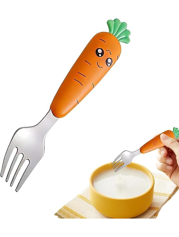 Yellow Kids Carrot Shaped Non Slip Short Handle Stainless Steel Cutlery for Nursery Kitchen Travel - Image 1