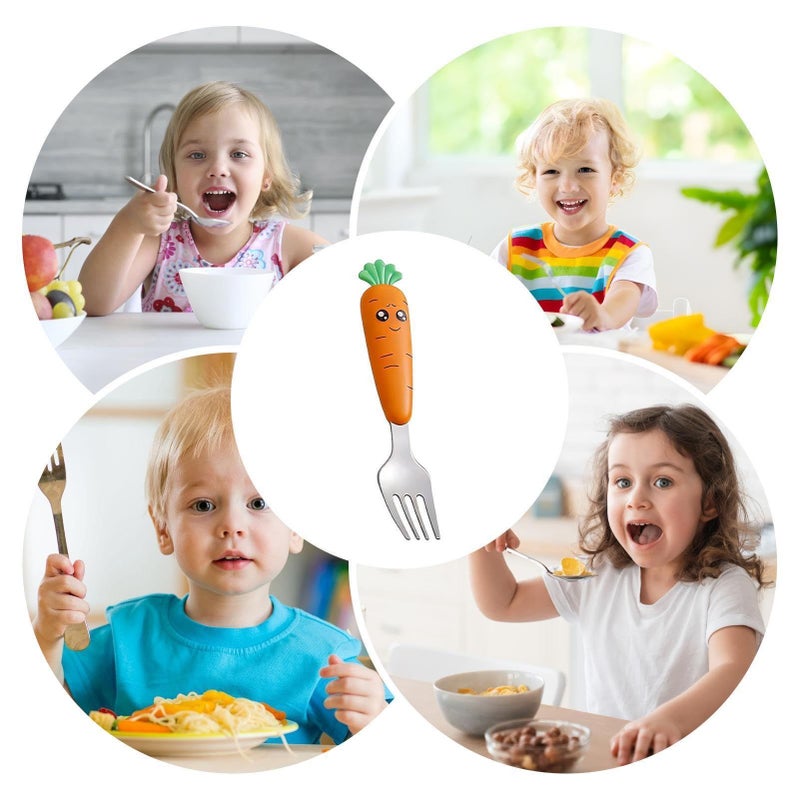 Yellow Kids Carrot Shaped Non Slip Short Handle Stainless Steel Cutlery for Nursery Kitchen Travel - Image 5
