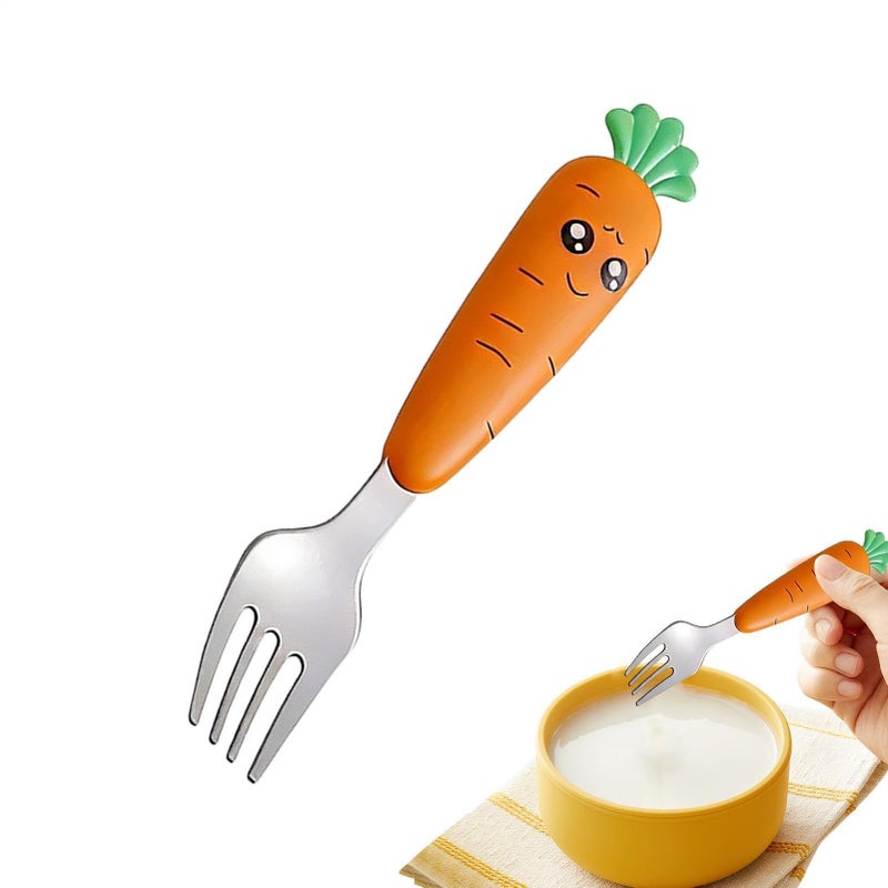 Yellow Kids Carrot Shaped Non Slip Short Handle Stainless Steel Cutlery for Nursery Kitchen Travel - Image 2