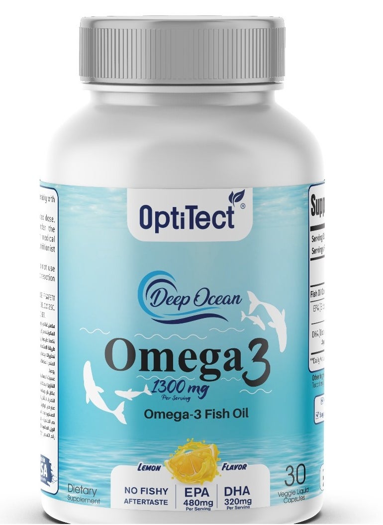 OptiTect - Lemon Flavored Omega 3 Fish Oil, Lemon Flavored, Joint Support, Immune Support, Deep Ocean30 Vegan Liquid Capsules, 1300 mg - Image 1