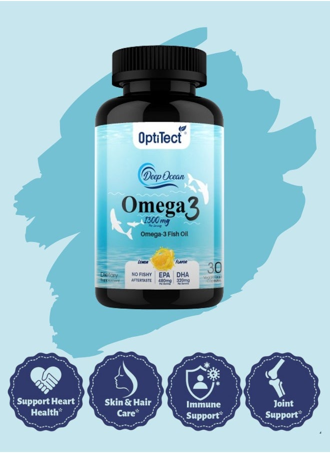 OptiTect - Lemon Flavored Omega 3 Fish Oil, Lemon Flavored, Joint Support, Immune Support, Deep Ocean30 Vegan Liquid Capsules, 1300 mg - Image 1