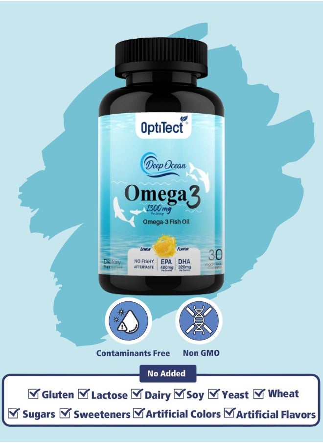OptiTect - Lemon Flavored Omega 3 Fish Oil, Lemon Flavored, Joint Support, Immune Support, Deep Ocean30 Vegan Liquid Capsules, 1300 mg - Image 1