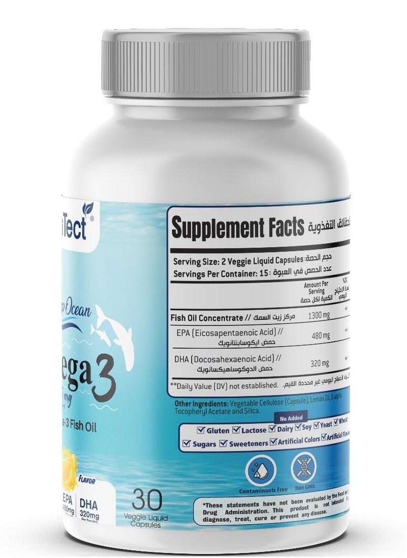 OptiTect - Lemon Flavored Omega 3 Fish Oil, Lemon Flavored, Joint Support, Immune Support, Deep Ocean30 Vegan Liquid Capsules, 1300 mg - Image 1
