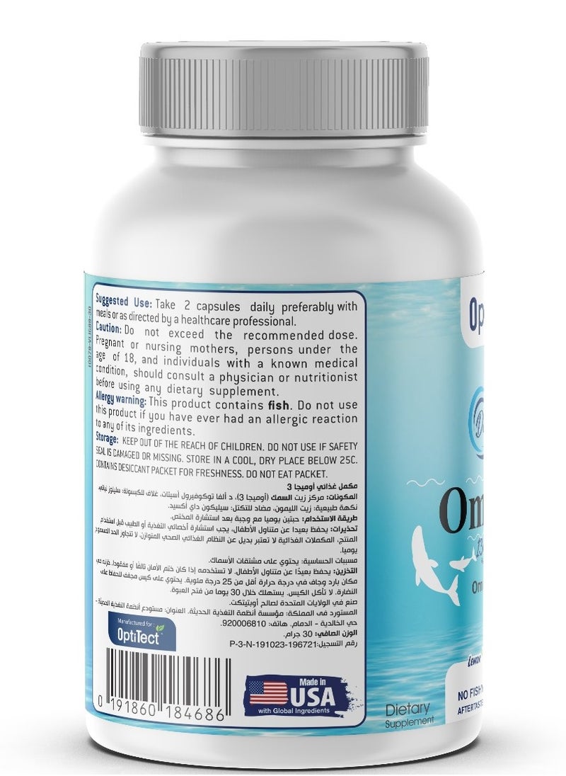 OptiTect - Lemon Flavored Omega 3 Fish Oil, Lemon Flavored, Joint Support, Immune Support, Deep Ocean30 Vegan Liquid Capsules, 1300 mg - Image 1