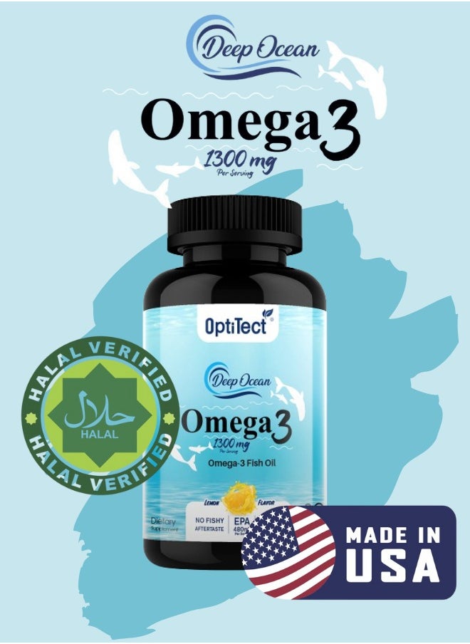 OptiTect - Lemon Flavored Omega 3 Fish Oil, Lemon Flavored, Joint Support, Immune Support, Deep Ocean30 Vegan Liquid Capsules, 1300 mg - Image 1