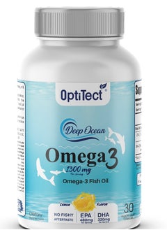 OptiTect Lemon Flavored Omega 3 Fish Oil, Lemon Flavored, Joint Support, Immune Support, Deep Ocean30 Vegan Liquid Capsules, 1300 mg  - Image 1