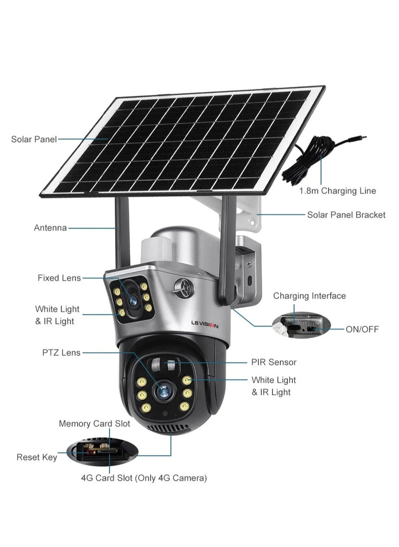 LS Vision - LS VISION Solar Camera Dual Lens WiFi 8MP 4K IP Camara Solar Panel CCTV Security Built in Battery PIR Cam V380 ( With 128GB Card) - Image 1
