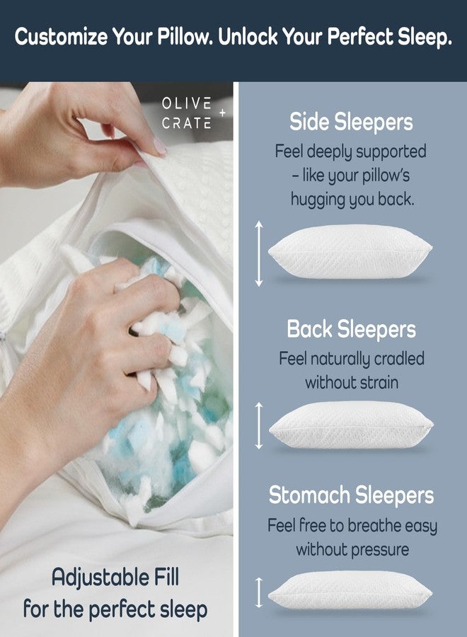 Olive + Crate BreathePure™ Adjustable Cooling Shredded Memory Foam Pillow - Breathable Bamboo Viscose Cover for Temperature Control - Gel Pillows for Side Sleepers - Queen Size - Image 4