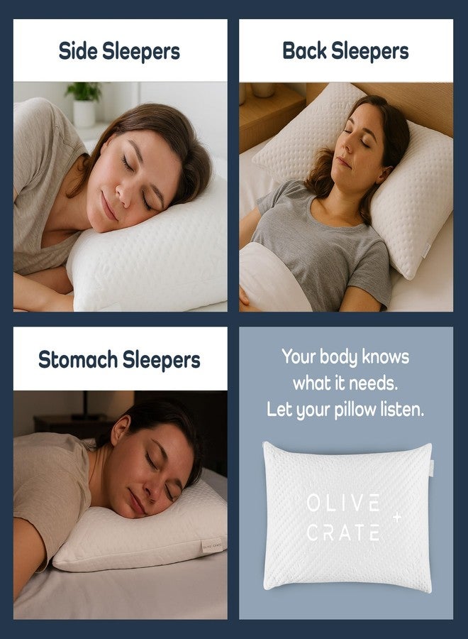 Olive + Crate BreathePure™ Adjustable Cooling Shredded Memory Foam Pillow - Breathable Bamboo Viscose Cover for Temperature Control - Gel Pillows for Side Sleepers - Queen Size - Image 3