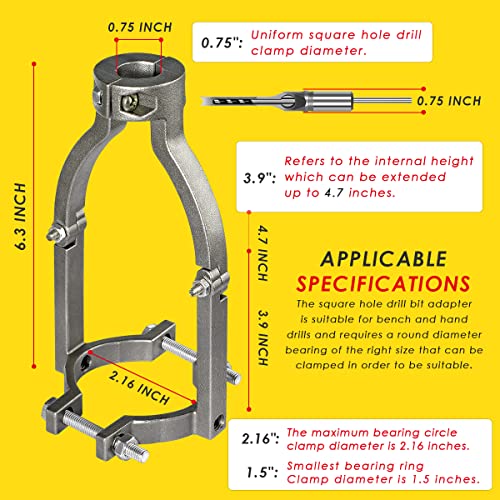 XSMNER Square Hole Drill Bit Adapter for Easy Installation and Disassembly - Mortising Attachment for Drill Press, Mortise Machine, Power Tool Accessory for Drill Machines - Image 3