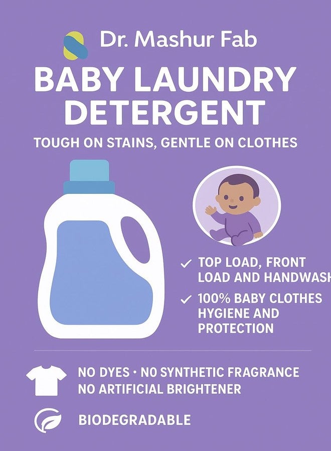 MASHUR FAB | Laundry Detergent for Newborns baby and children - Gentle, Hypoallergenic, Chemical-Free Liquid for Clothes, Stain Remover, Suitable for All skin, Baby Essentials - 1L (4, Bottal) - Image 3