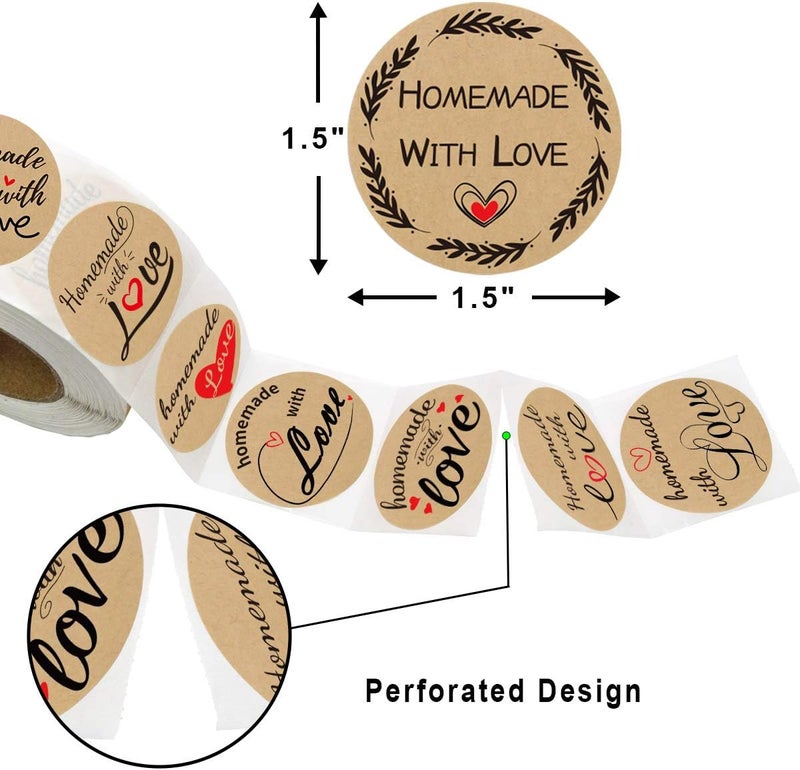 FANCY LAND 500 Pcs Homemade with Love Stickers - 1.5 Inch Round Labels for Baked Goods - Image 2