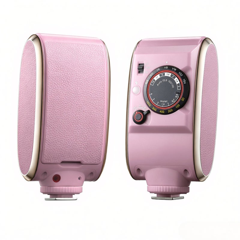 Retro Camera Flash Pink Collapsible Silver Reflector Auto Manual Modes Universal Camera Flash - Vintage Artwork Design Recreate 60s Glamour Camera Flash for Professional Photographers Retro Photograph - Image 4
