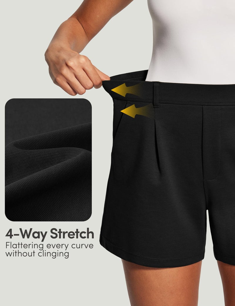 IUGA Womens Dress Shorts for Women High Waisted Trouser Summer Business Womens Dressy Casual Pleated Wide Leg Shorts Black - Image 5