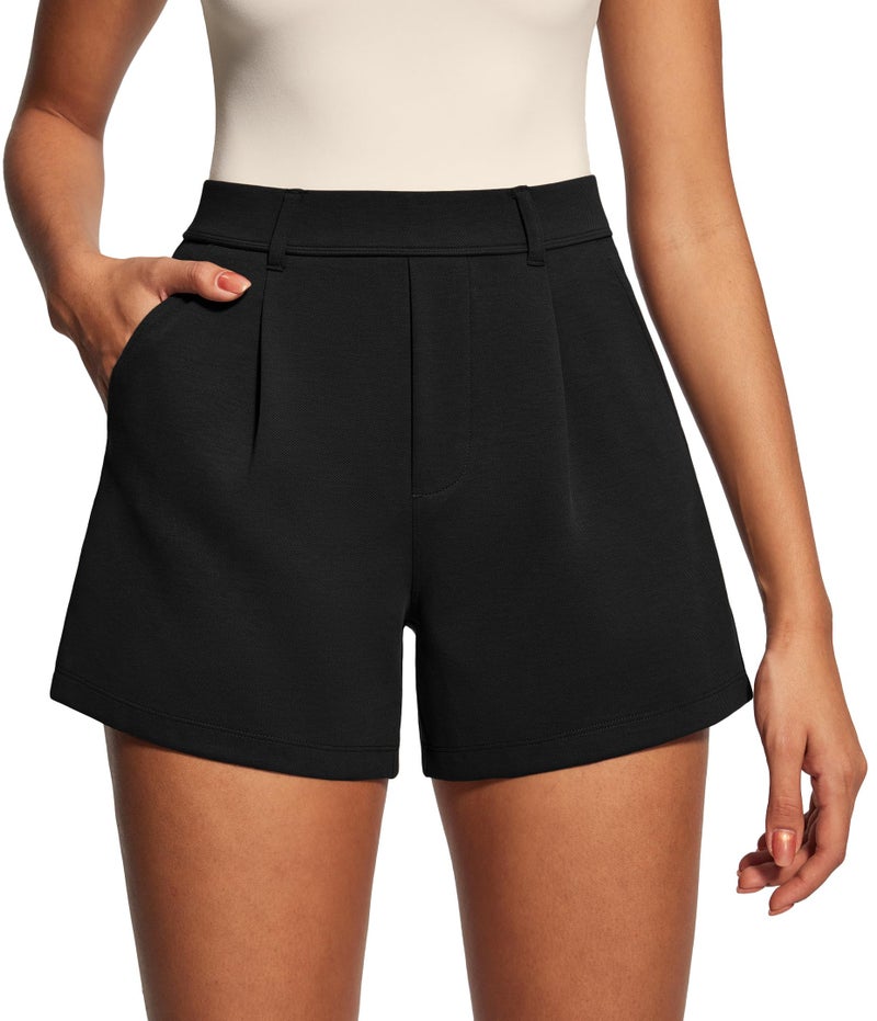 IUGA Womens Dress Shorts for Women High Waisted Trouser Summer Business Womens Dressy Casual Pleated Wide Leg Shorts Black - Image 1