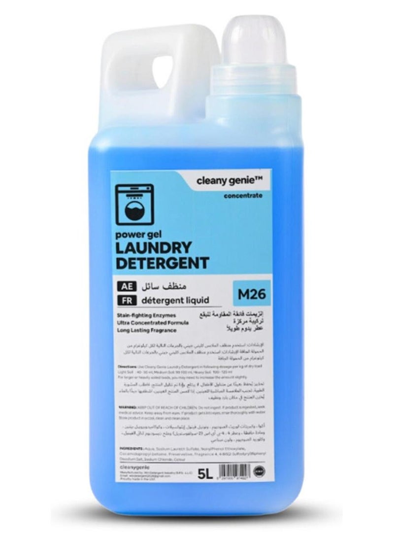 cleany genie Long Lasting Power Gel Laundry Detergent Liquid 5L â€“ Concentrated Formula, Tough Stain Removal & Brightening - Image 1