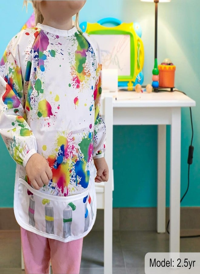 Madrona Brands مريلة رسم للأطفال الصغار من مادرونا براندز، من عمر سنة إلى 3 سنوات | غطاء مقاوم للماء بأكمام طويلة وجيوب | مريلة للرسم والتلوين، مريلة أطفال - Image 2