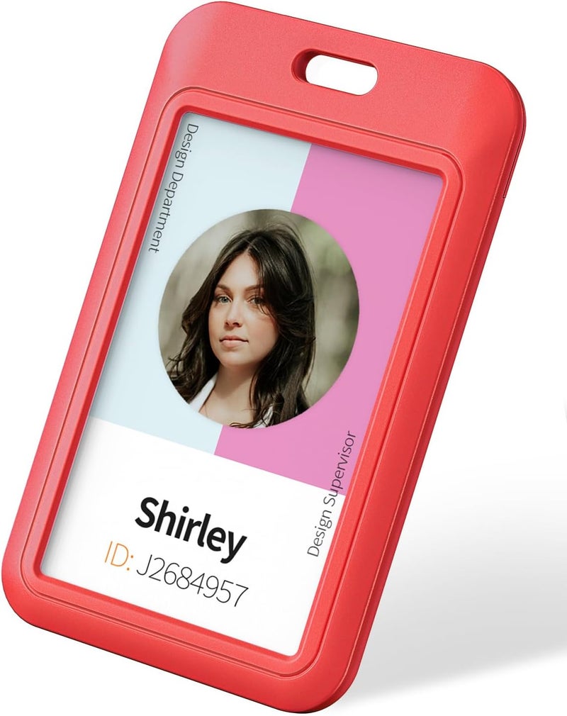 Uniclife Sliding ID Badge Holder Vertical Hard Plastic Case with Clear Window Red Card Protector Pouch for Office School ID Credit Cards Proximity Key Cards Driver’s Licenses and Passes, 3 Pack - Image 1