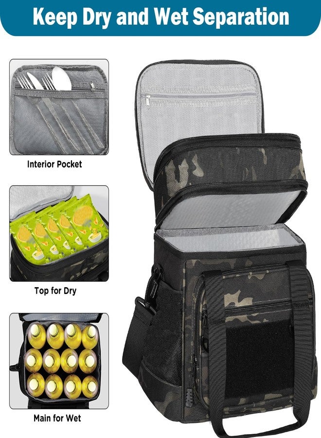 GLENKEY Double Deck Insulated Lunch Box, Expandable Xlarge Lunch Bag Leakproof Cooler Bag Lunch Pail for Men Women Adults Work Shifts Travel Daytrip,25L,Black-Camo - Image 2