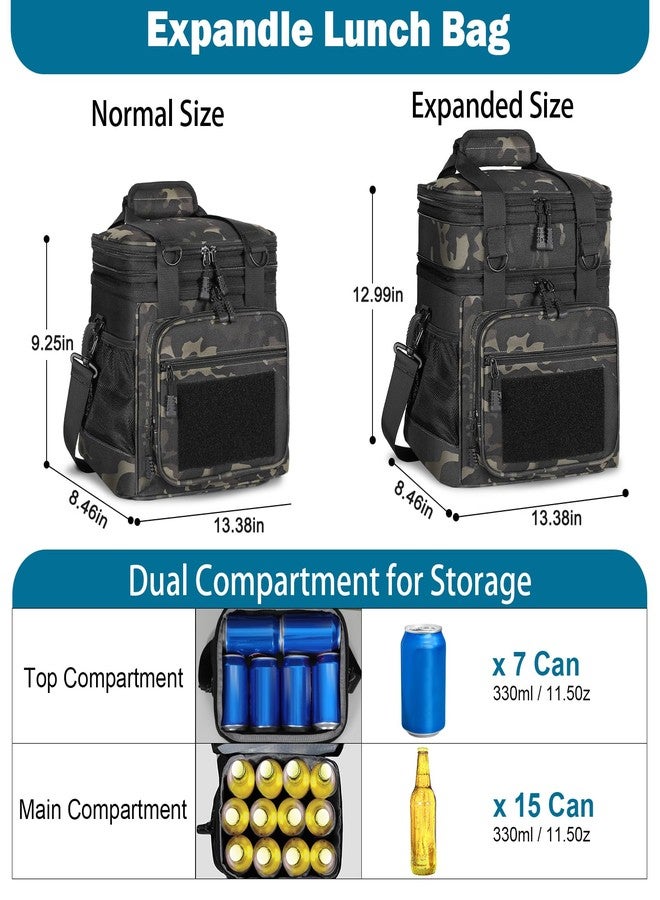 GLENKEY Double Deck Insulated Lunch Box, Expandable Xlarge Lunch Bag Leakproof Cooler Bag Lunch Pail for Men Women Adults Work Shifts Travel Daytrip,25L,Black-Camo - Image 3