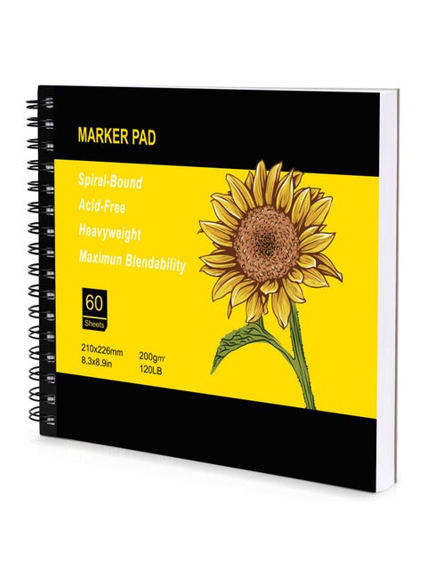 Marker Pad 60 Sheets/120 s, Art Sketchbook 8.9x8.3 Inch, Portable Drawing Papers(120LB/200GSM), Spiral Bound Sketch Drawing Book for All Markers