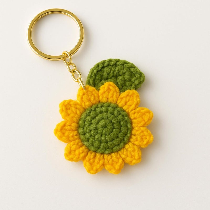 Mirha's Touch Hand Made Crochet Flower Keychain | Sunflower & Daisy Flower Crafted Keychain | Keychain For Bike, Car, Handbags - Image 1