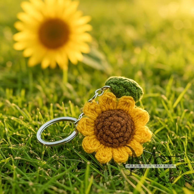 Mirha's Touch Hand Made Crochet Flower Keychain | Sunflower & Daisy Flower Crafted Keychain | Keychain For Bike, Car, Handbags - Image 5