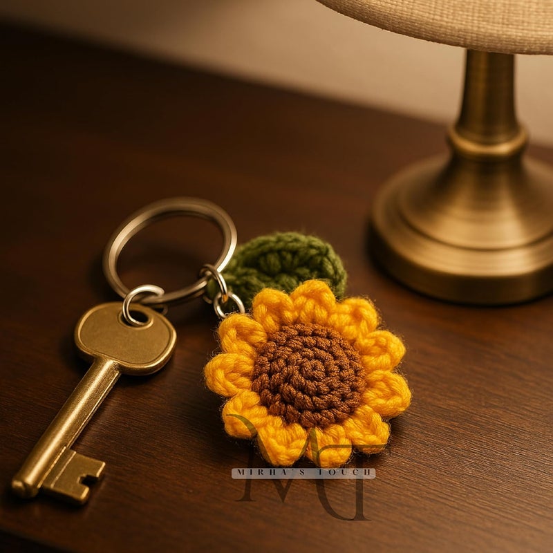 Mirha's Touch Hand Made Crochet Flower Keychain | Sunflower & Daisy Flower Crafted Keychain | Keychain For Bike, Car, Handbags - Image 3