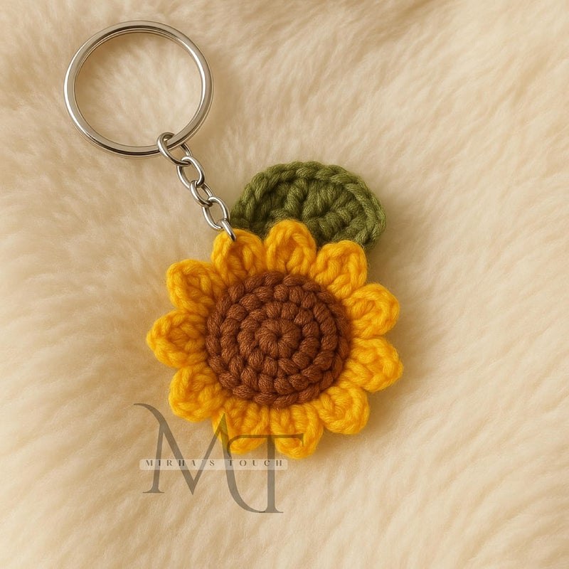 Mirha's Touch Hand Made Crochet Flower Keychain | Sunflower & Daisy Flower Crafted Keychain | Keychain For Bike, Car, Handbags - Image 2
