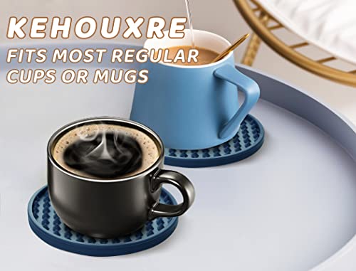 KEHOUXRE Coasters for Drinks 6 Pack Drink Coasters with Holder,Heat Resistant Silicone Cup Mat Tabletop Protection,Non-Slip Rubber Coaster for Kinds of Cups (Blue) - Image 2