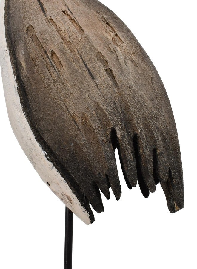 Linfevisi Crane Decor Nautical Sea Bird Sculpture Statue Solid Wood Coastal Table Decor Large Birds Figurines Standing Ocean Beach Shore Themed Bathroom Home Decor Summer Shelf Indoor 12.4 Inch - Image 3