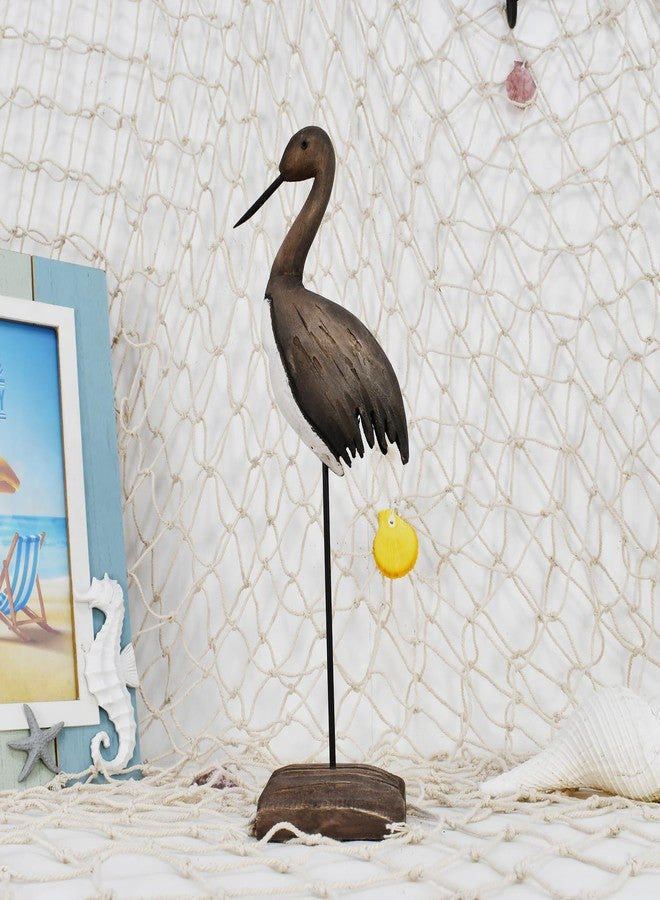 Linfevisi Crane Decor Nautical Sea Bird Sculpture Statue Solid Wood Coastal Table Decor Large Birds Figurines Standing Ocean Beach Shore Themed Bathroom Home Decor Summer Shelf Indoor 12.4 Inch - Image 4
