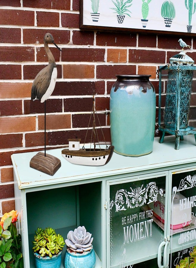 Linfevisi Crane Decor Nautical Sea Bird Sculpture Statue Solid Wood Coastal Table Decor Large Birds Figurines Standing Ocean Beach Shore Themed Bathroom Home Decor Summer Shelf Indoor 12.4 Inch - Image 5