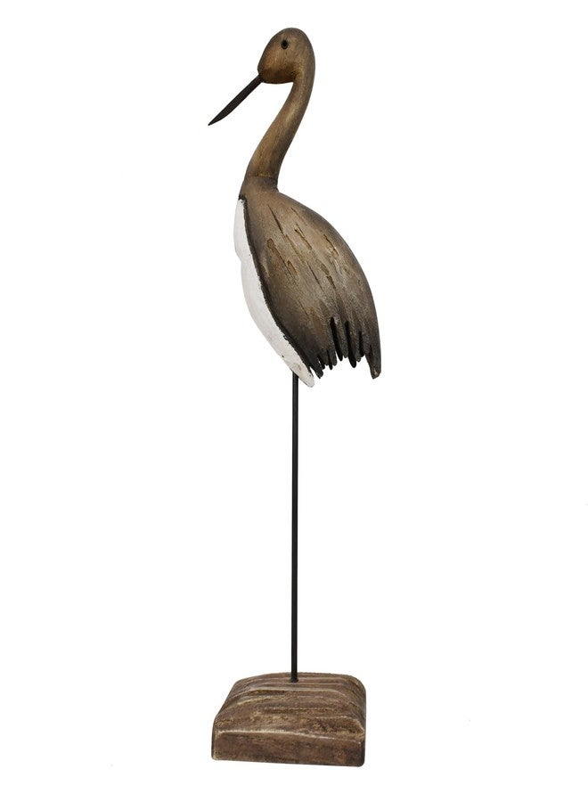Linfevisi Crane Decor Nautical Sea Bird Sculpture Statue Solid Wood Coastal Table Decor Large Birds Figurines Standing Ocean Beach Shore Themed Bathroom Home Decor Summer Shelf Indoor 12.4 Inch - Image 1