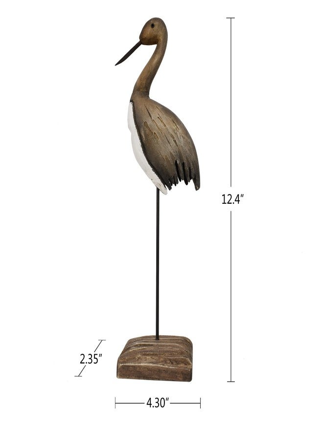 Linfevisi Crane Decor Nautical Sea Bird Sculpture Statue Solid Wood Coastal Table Decor Large Birds Figurines Standing Ocean Beach Shore Themed Bathroom Home Decor Summer Shelf Indoor 12.4 Inch - Image 2