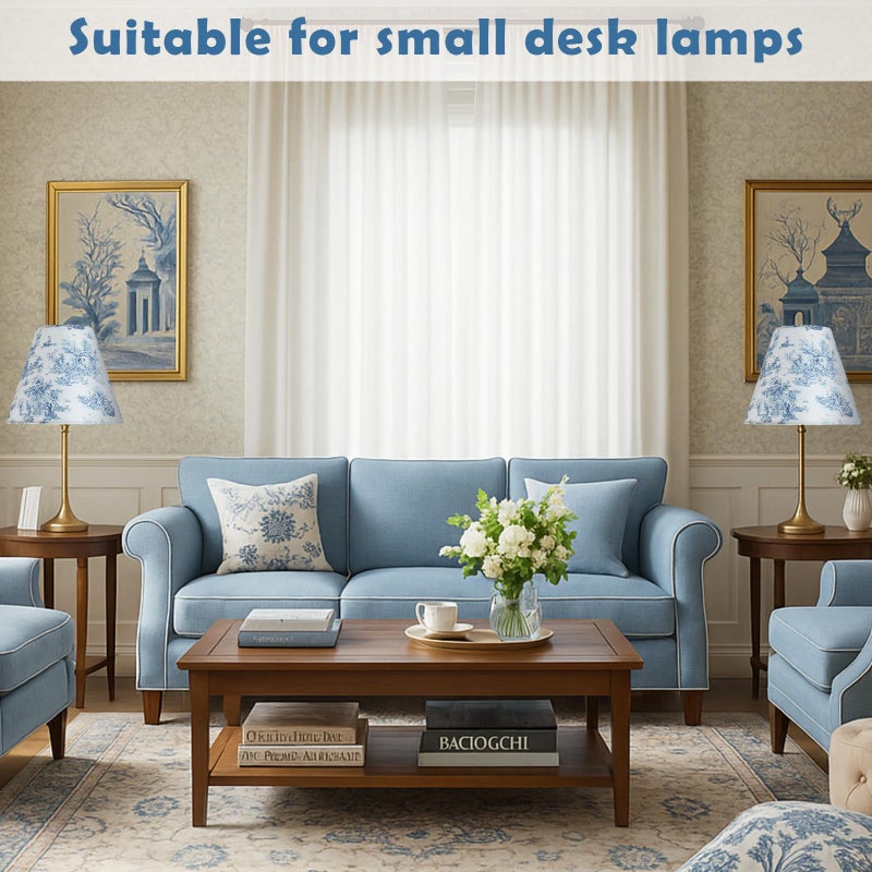 VIHOSE 2 Pcs Small Lamp Shade Sconce Lamp Shade 3 Top x 6'' Bottom x 5'' Slant French Countryside Toile Clip on Lampshade for Wall Sconces Chandelier Pendant Lighting(Crane and Human,Blue and White) - Image 5