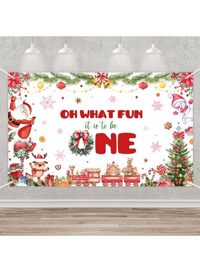 MEHOFOND MEHOFOND Christmas Birthday Backdrop Banner, Oh What Fun It is to Be One Party Supplies, Xmas Tree Santa Gifts Snowman Christmas Party Decorations, Photo Props 70.8x43.3Inch - Image 1