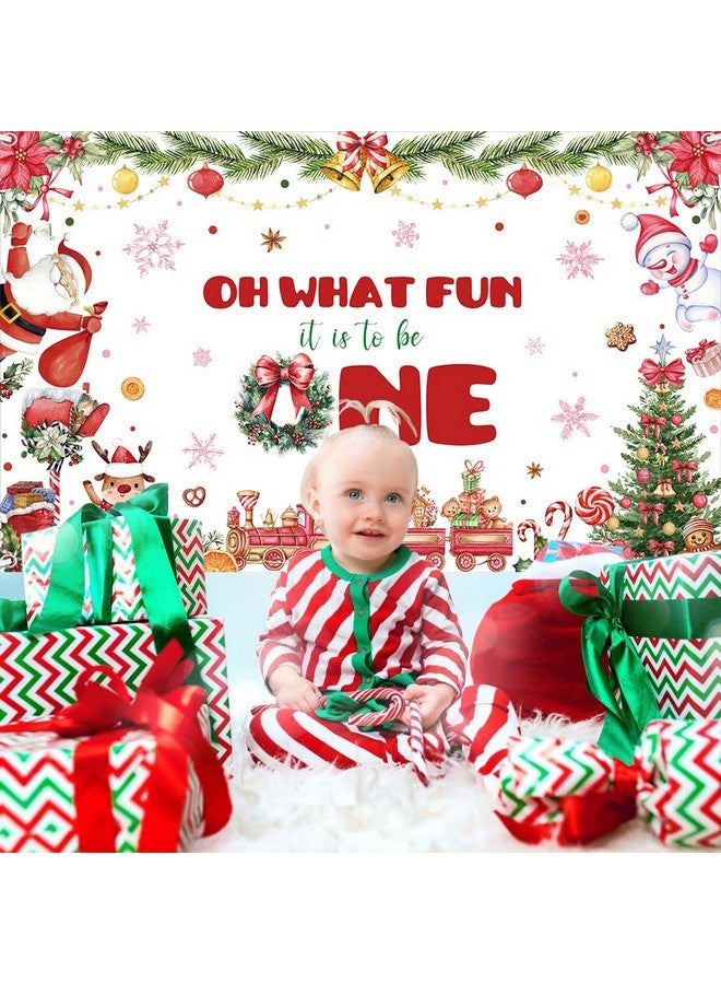 MEHOFOND MEHOFOND Christmas Birthday Backdrop Banner, Oh What Fun It is to Be One Party Supplies, Xmas Tree Santa Gifts Snowman Christmas Party Decorations, Photo Props 70.8x43.3Inch - Image 4