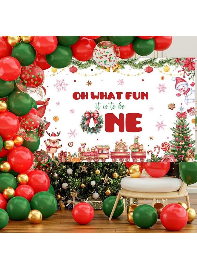 MEHOFOND MEHOFOND Christmas Birthday Backdrop Banner, Oh What Fun It is to Be One Party Supplies, Xmas Tree Santa Gifts Snowman Christmas Party Decorations, Photo Props 70.8x43.3Inch - Image 2