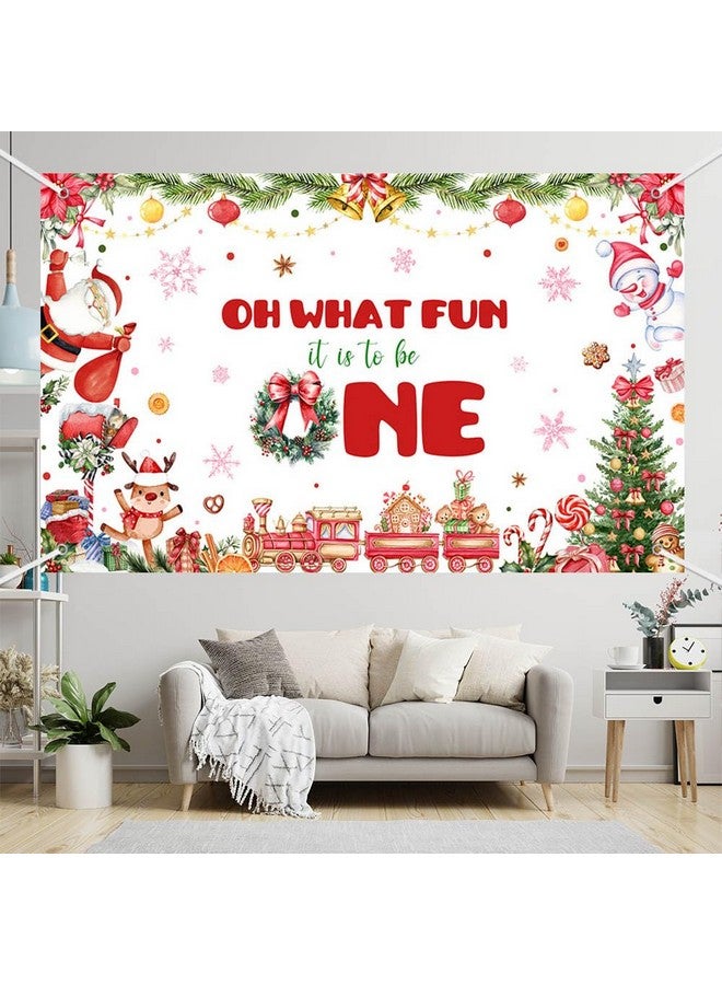 MEHOFOND MEHOFOND Christmas Birthday Backdrop Banner, Oh What Fun It is to Be One Party Supplies, Xmas Tree Santa Gifts Snowman Christmas Party Decorations, Photo Props 70.8x43.3Inch - Image 5