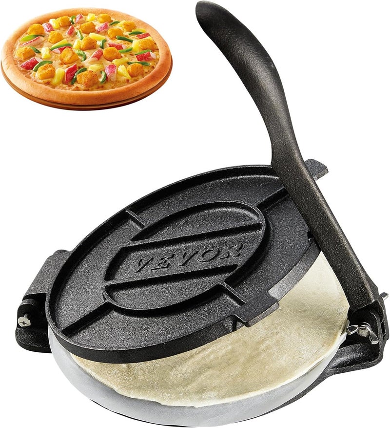 VEVOR Tortilla Press, 8 Inch Tortilla and Roti Maker, Cast Iron Heavy Duty Tortilladora Press, Pre-Seasoned Pataconera Maker with 100 Pcs Parchment Paper, Dough Maker for Flour Tortilla, Tawa, Silver - Image 1