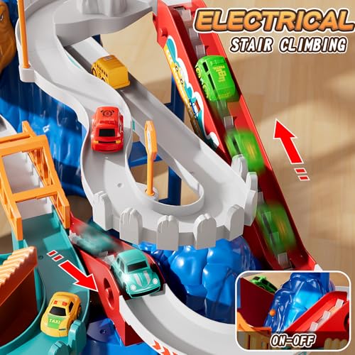 MSKOLER Dinosaur Race Car Tracks for Toddlers 24 Years Dinosaur Climbing Hills Railcar Toy Car Track Play Set with 7 Small Race Cars Preschool Birthday Gifts for 3 4 5 6 7 8 Year Old Boys Girls - Image 5
