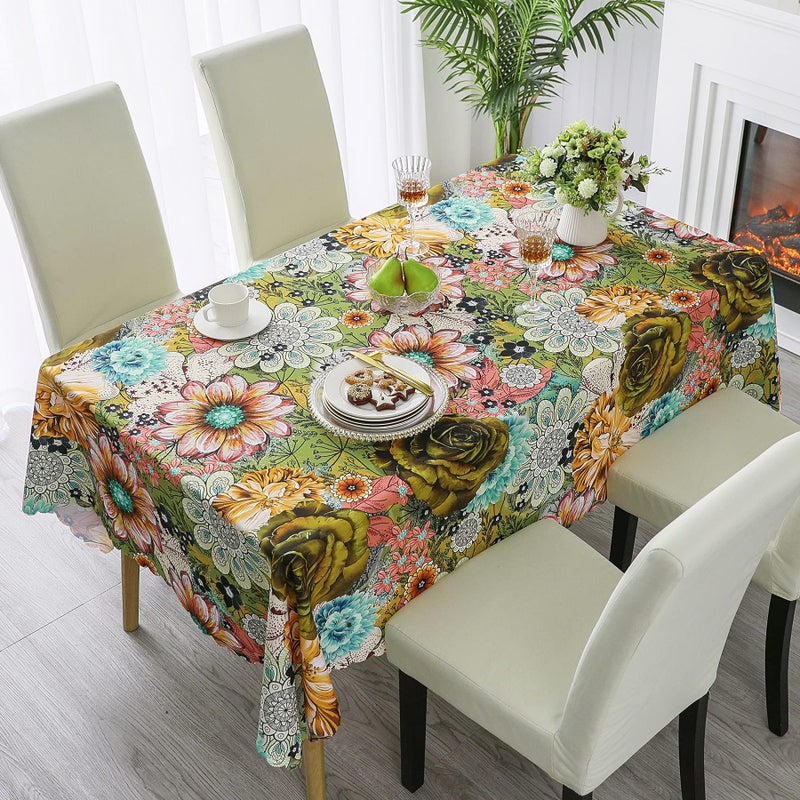 HMS Happy Memories Tablecloth Original Design Hand Drawing Art Print Scalloped Edge Tablecloth Washable Water Resistant Microfiber Decorative Table Cover Color 6 Rectangle 60x84